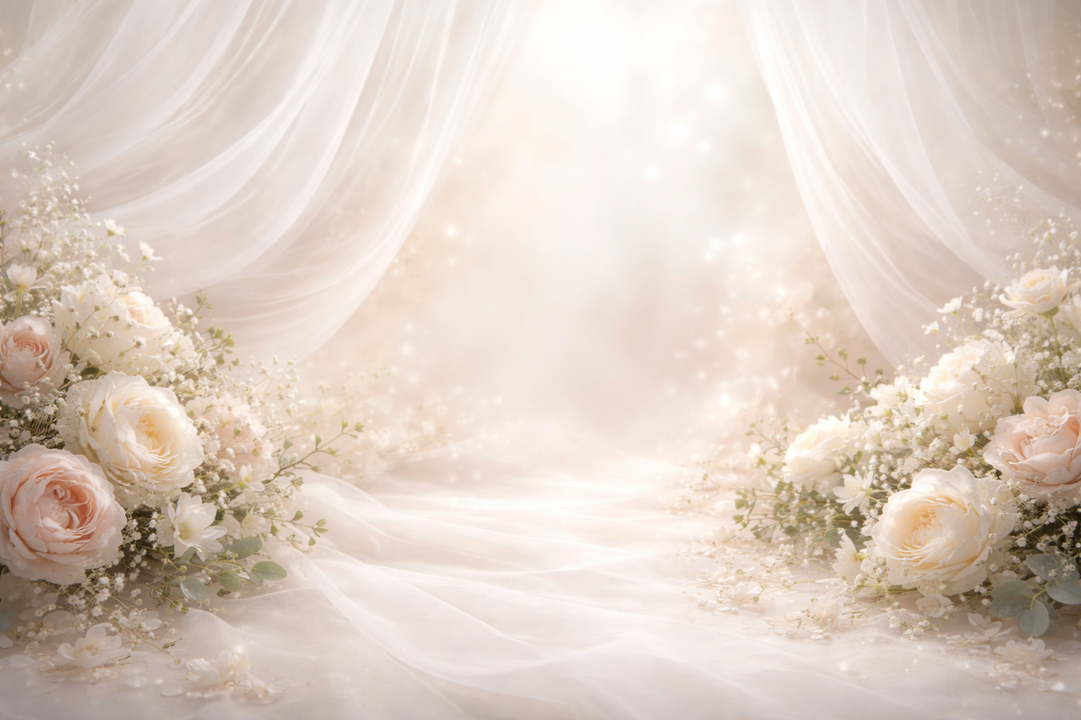 White flowers and draped fabric